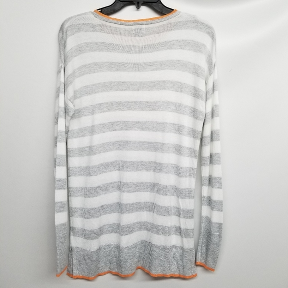A New Day Grey White Striped Crew Neck Sweater - Picture 3 of 8